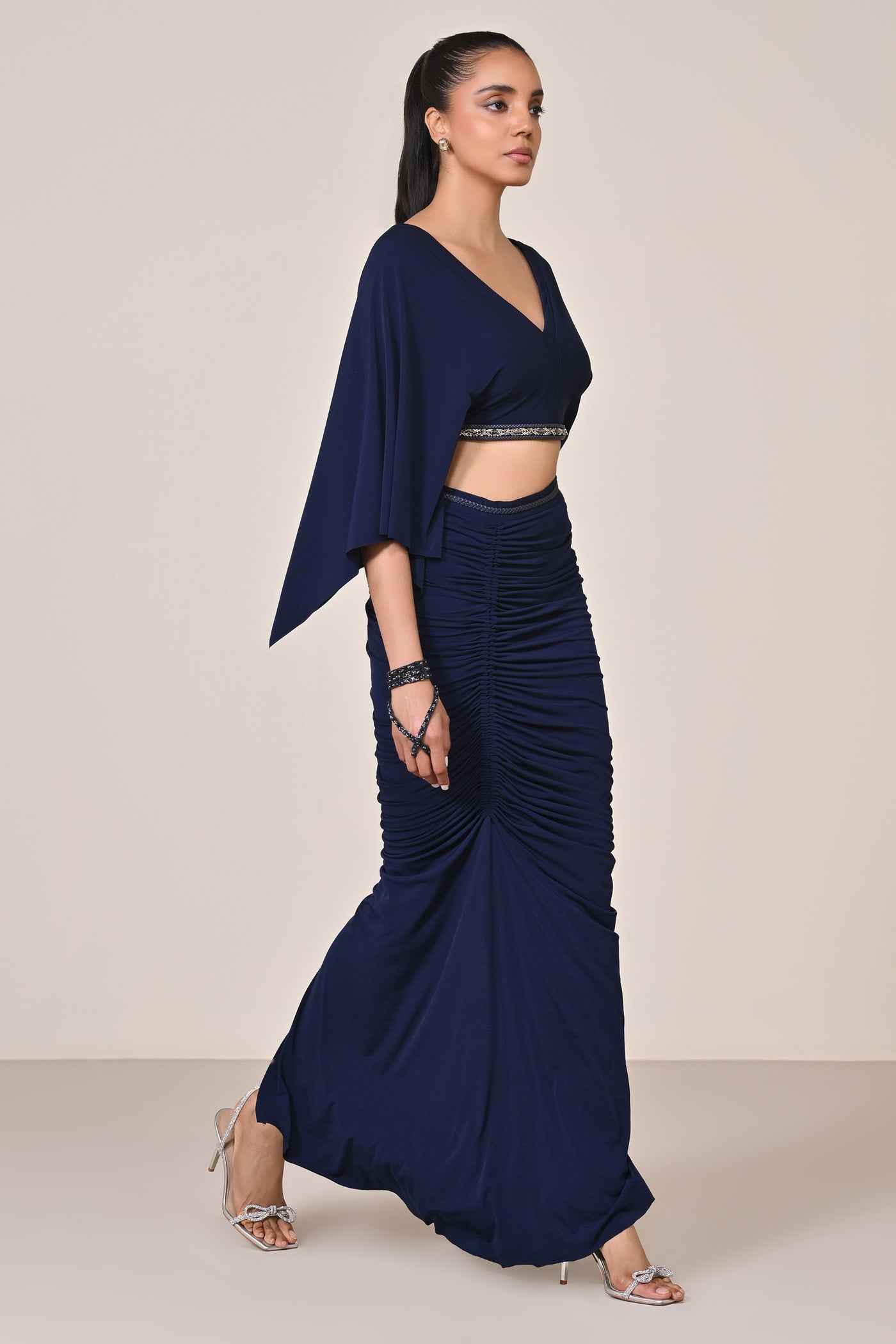 Shantanu & Nikhil Navy Asymmetric Gathered Skirt indian designer wear online shopping melange singapore