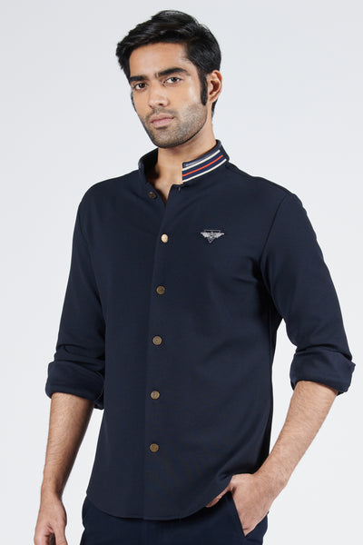 Shantanu & Nikhil Navy Crested Shirt indian designer wear online shopping melange singapore