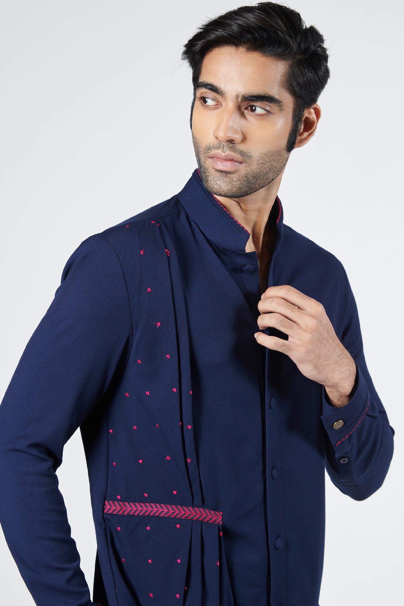 Shantanu & Nikhil Navy Drape Shirt indian designer wear online shopping melange singapore