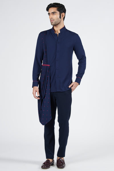 Shantanu & Nikhil Navy Drape Shirt indian designer wear online shopping melange singapore