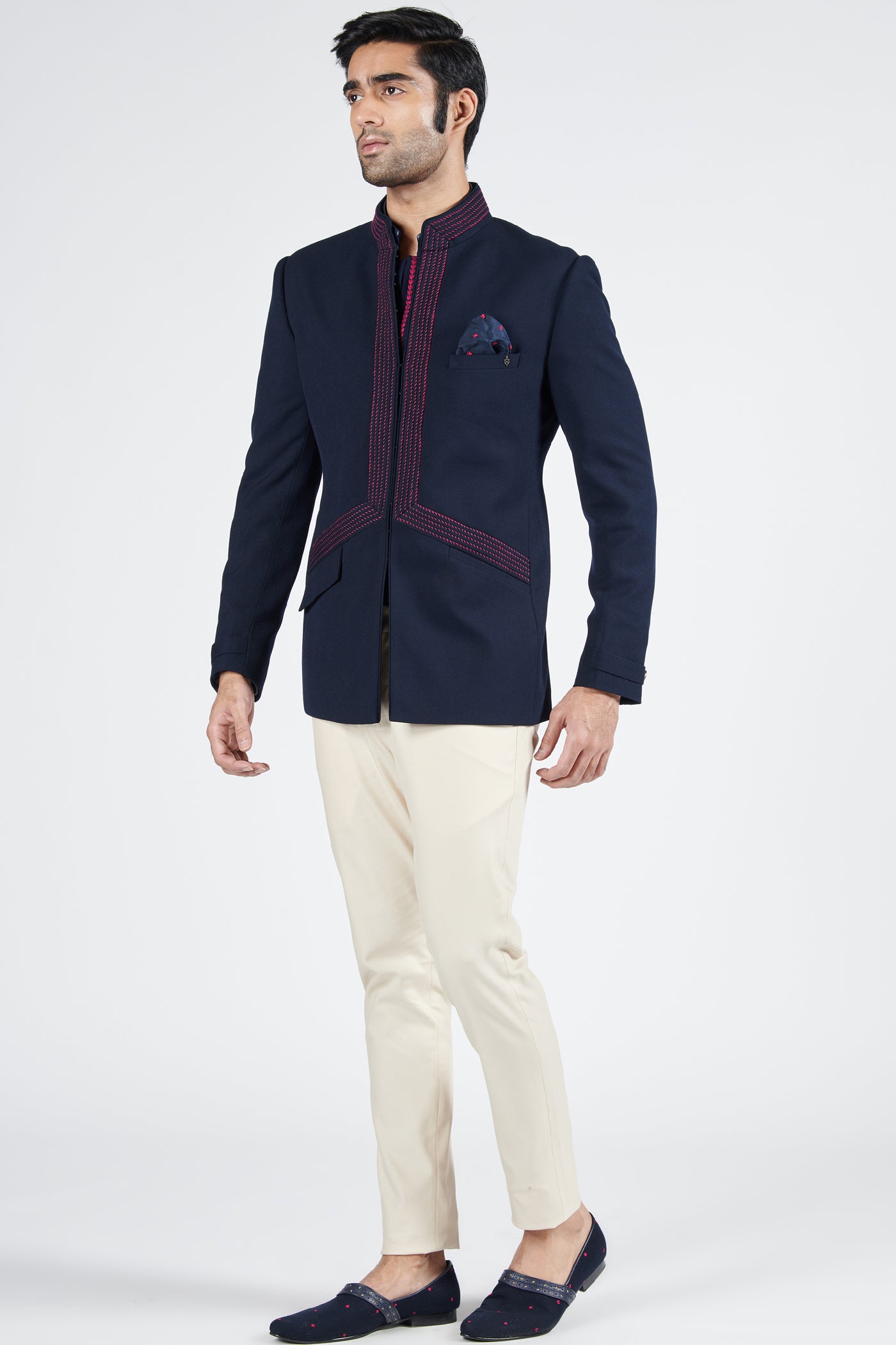 Shantanu & Nikhil Navy Embroidered Bandhgala indian designer wear online shopping melange singapore