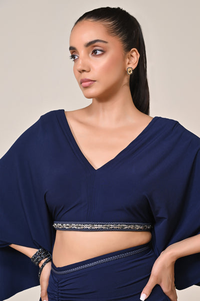 Shantanu & Nikhil Navy Exaggerated Draped Sleeve Top indian designer wear online shopping melange singapore