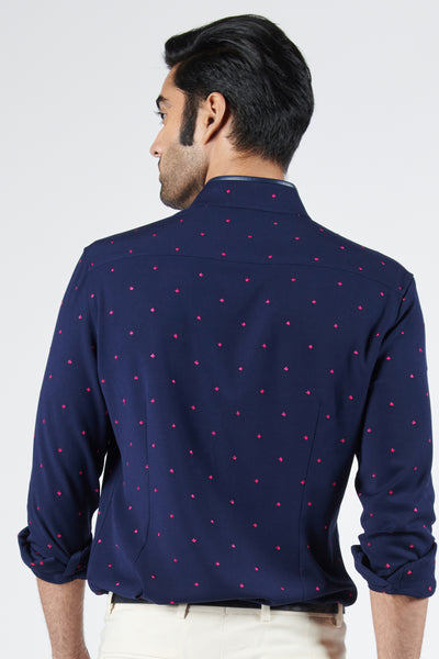 Shantanu & Nikhil Navy Shirt With Pink Thread Work indian designer wear online shopping melange singapore