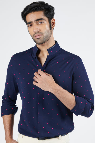 Shantanu & Nikhil Navy Shirt With Pink Thread Work indian designer wear online shopping melange singapore