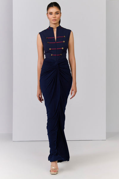 Shantanu & Nikhil Navy Structured Gown indian designer wear online shopping melange singapore 