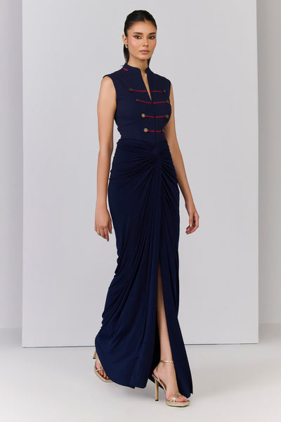 Shantanu & Nikhil Navy Structured Gown indian designer wear online shopping melange singapore 