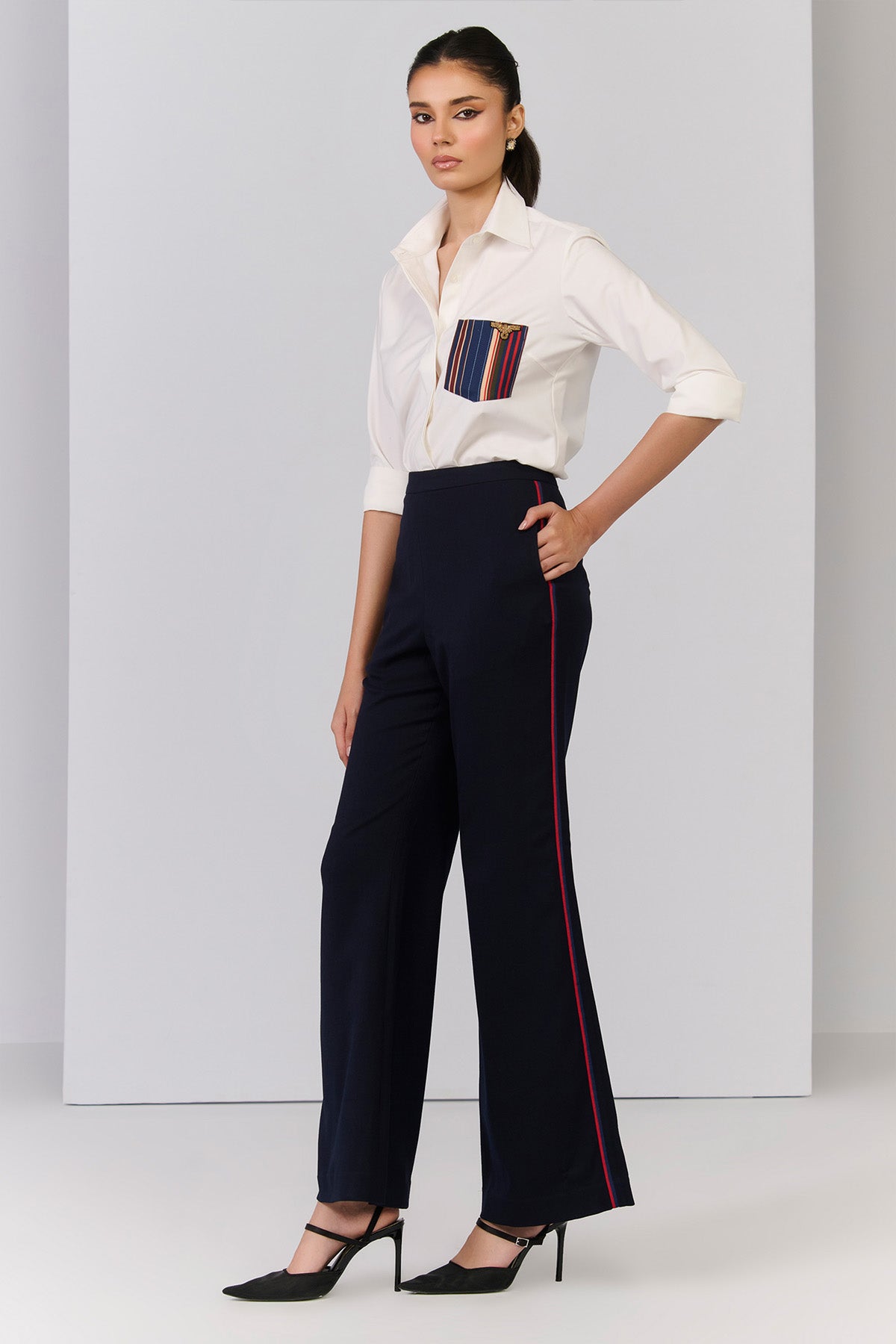 Shantanu & Nikhil Navy Trousers with Waist Embellishment indian designer wear online shopping melange singapore 