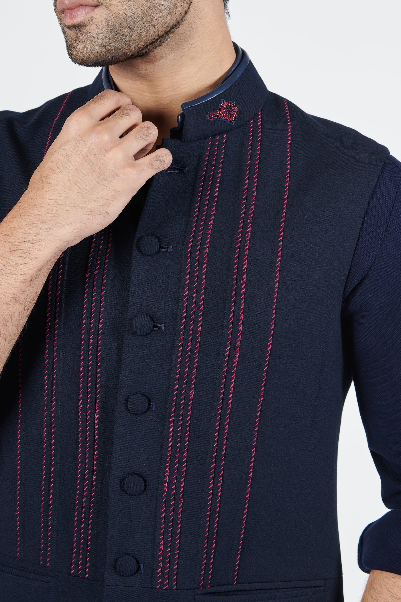Shantanu & Nikhil Navy Waistcoat With Thread Work indian designer wear online shopping melange singapore