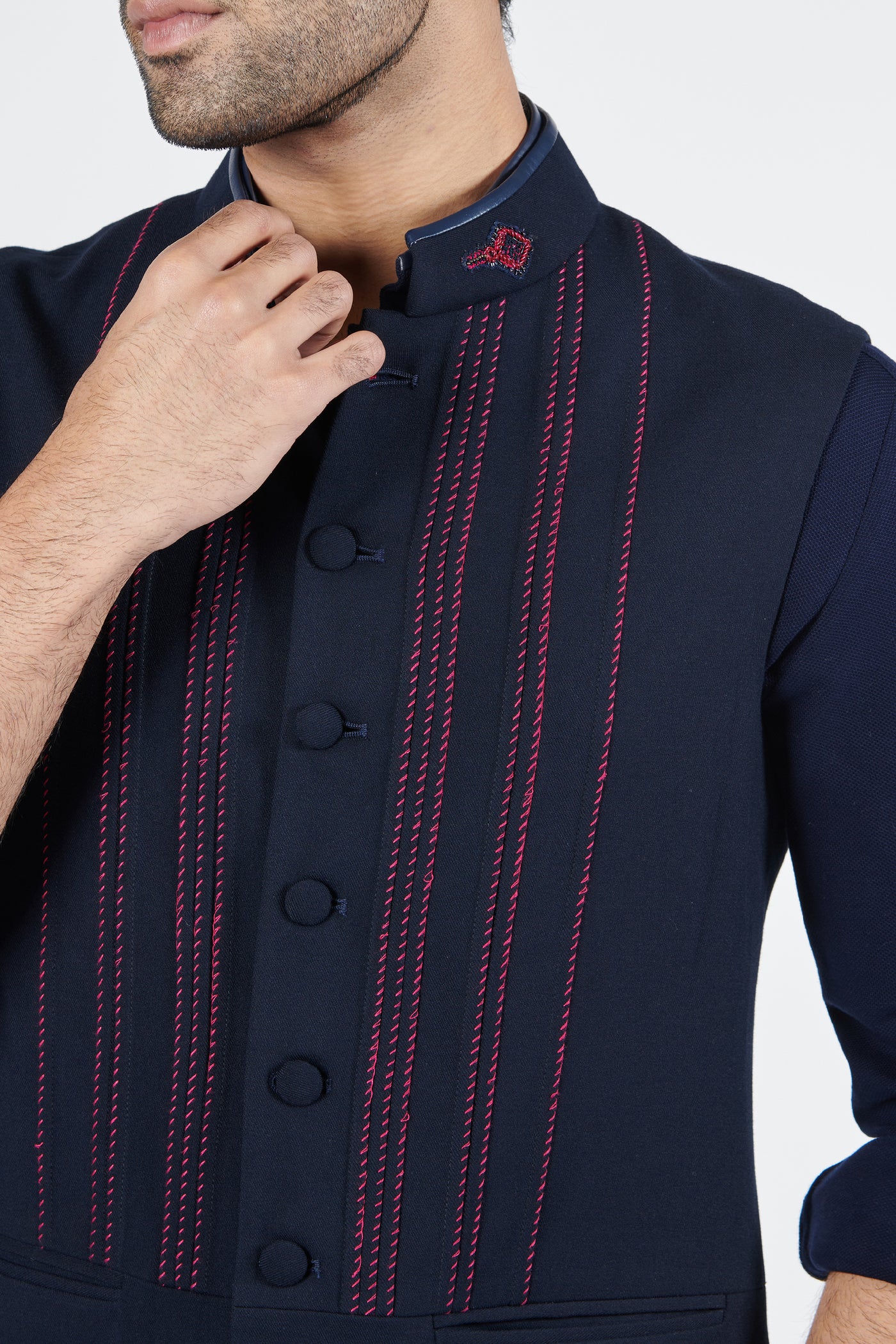 Shantanu & Nikhil Navy Waistcoat With Thread Work indian designer wear online shopping melange singapore