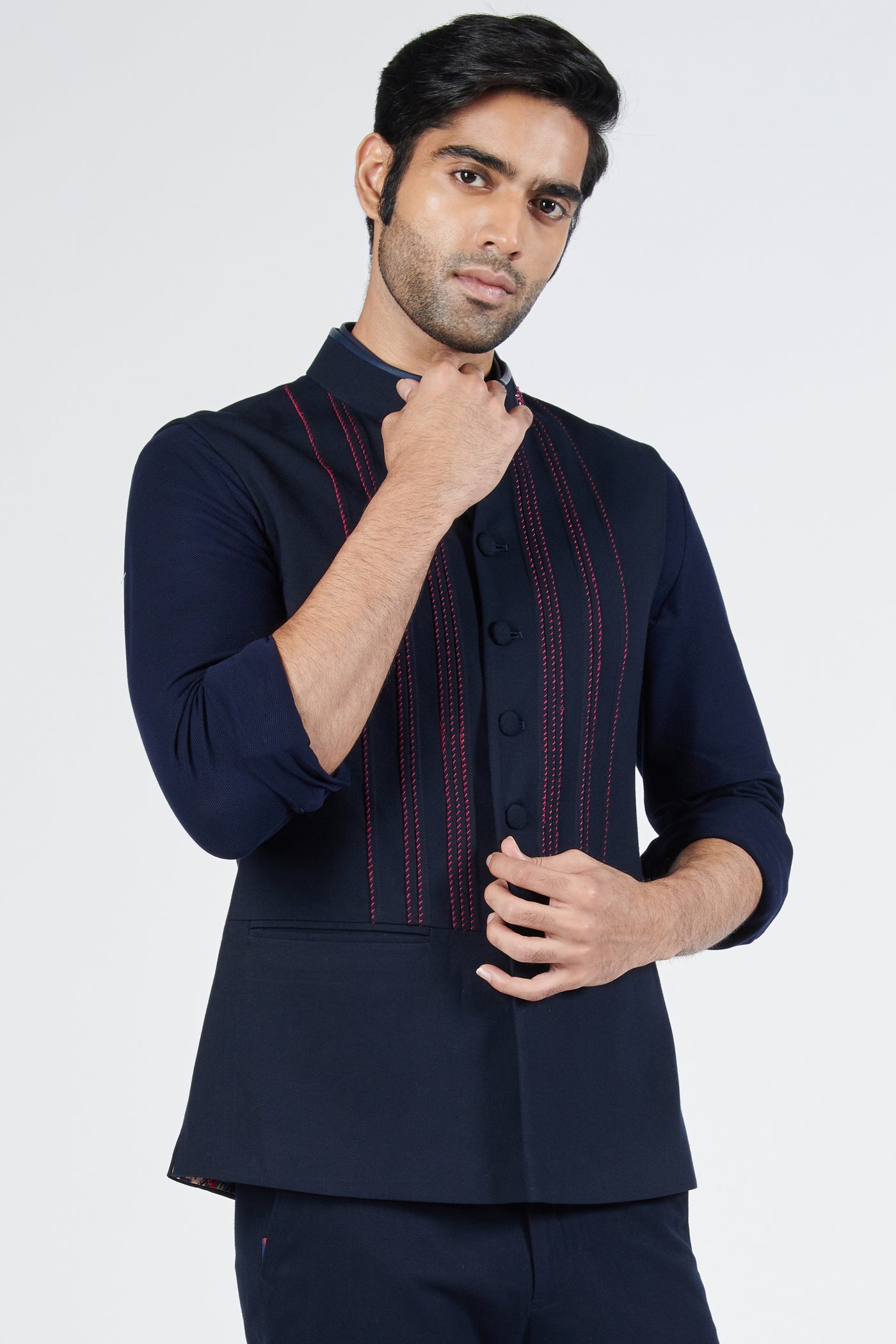 Shantanu & Nikhil Navy Waistcoat With Thread Work indian designer wear online shopping melange singapore