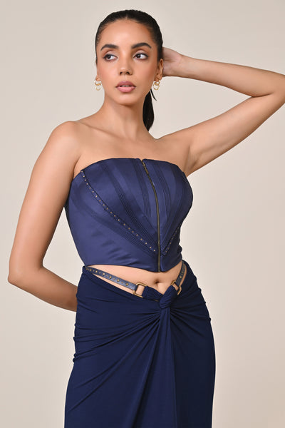 Shantanu & Nikhil Navy Zipped Corset indian designer wear online shopping melange singapore