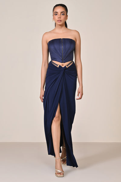 Shantanu & Nikhil Navy Zipped Corset indian designer wear online shopping melange singapore