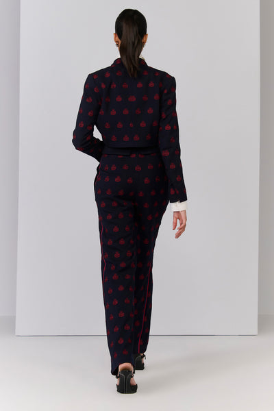 Shantanu & Nikhil Navy Crested Embroidered Cropped Jacket indian designer wear online shopping melange singapore