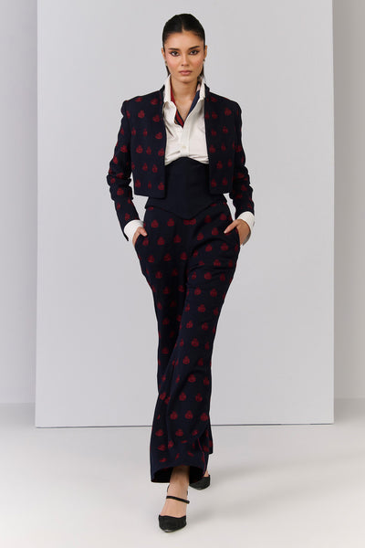 Shantanu & Nikhil Navy Crested Embroidered Cropped Jacket indian designer wear online shopping melange singapore