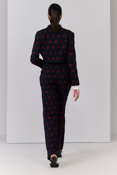 Shantanu & Nikhil Navy Crested Embroidered Trousers indian designer wear online shopping melange singapore 