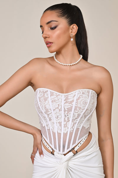 Shantanu & Nikhil Off White Applique Corset Top indian designer wear online shopping melange singapore