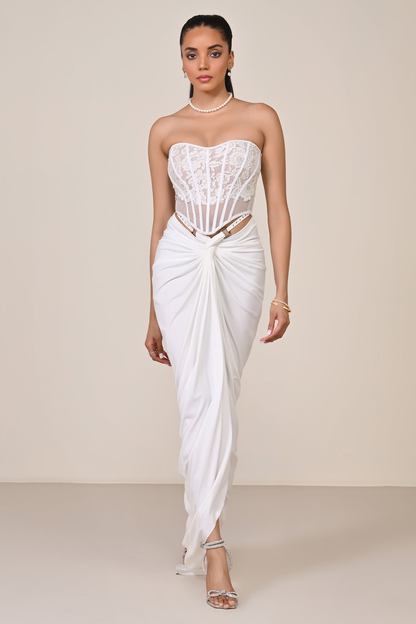 Shantanu & Nikhil Off White Applique Corset Top indian designer wear online shopping melange singapore