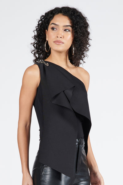 Shantanu & Nikhil One Shoulder Black Drape Top indian designer wear online shopping melange singapore