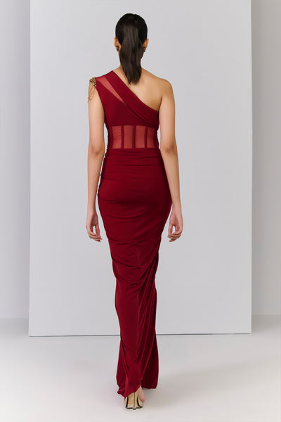 Shantanu & Nikhil One Shoulder Corset Mesh Gown indian designer wear online shopping melange singapore 
