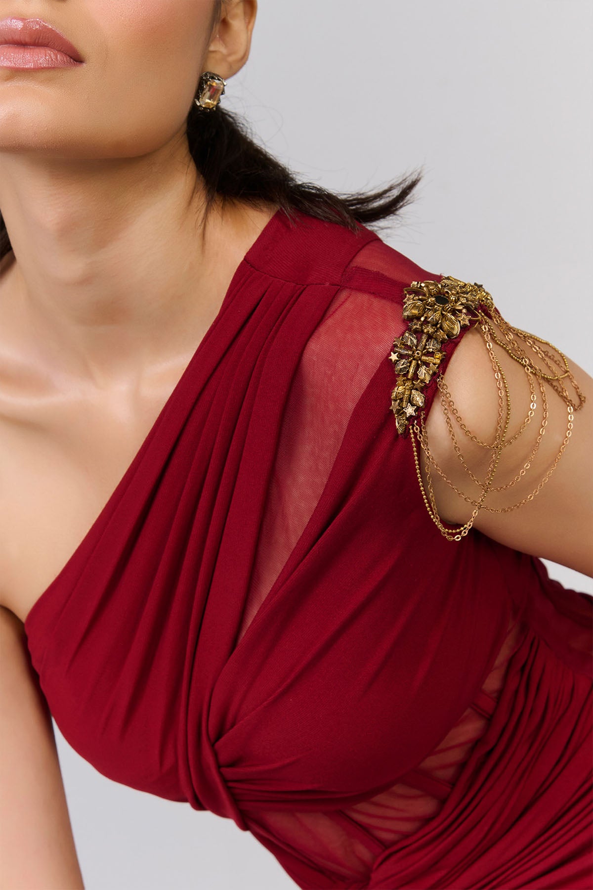 Shantanu & Nikhil One Shoulder Corset Mesh Gown indian designer wear online shopping melange singapore 
