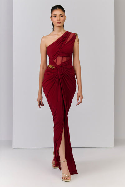 Shantanu & Nikhil One Shoulder Corset Mesh Gown indian designer wear online shopping melange singapore 
