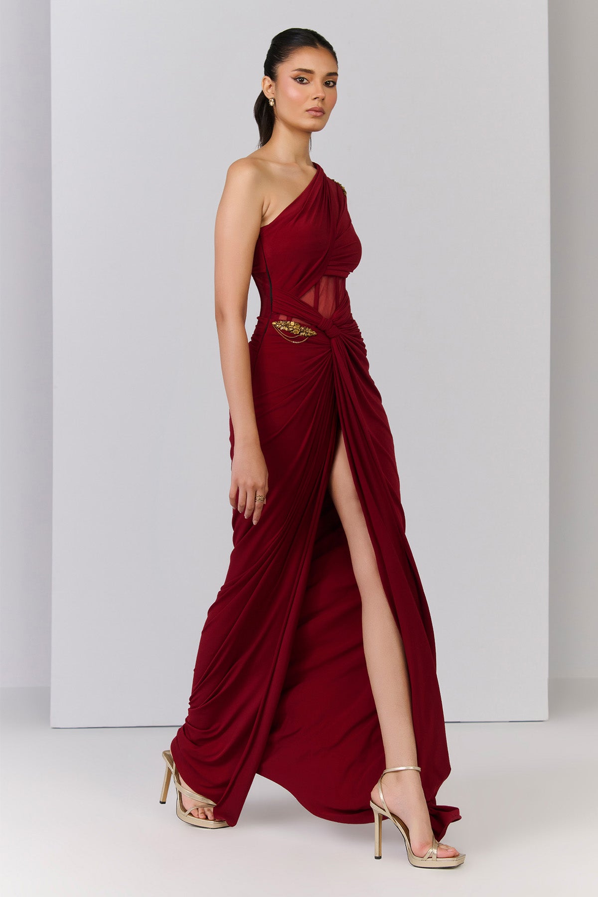 Shantanu & Nikhil One Shoulder Corset Mesh Gown indian designer wear online shopping melange singapore 
