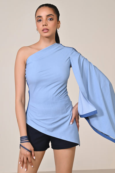 Shantanu & Nikhil One Shoulder Denim Drape Top indian designer wear online shopping melange singapore