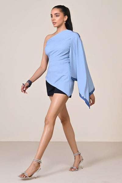 Shantanu & Nikhil One Shoulder Denim Drape Top indian designer wear online shopping melange singapore