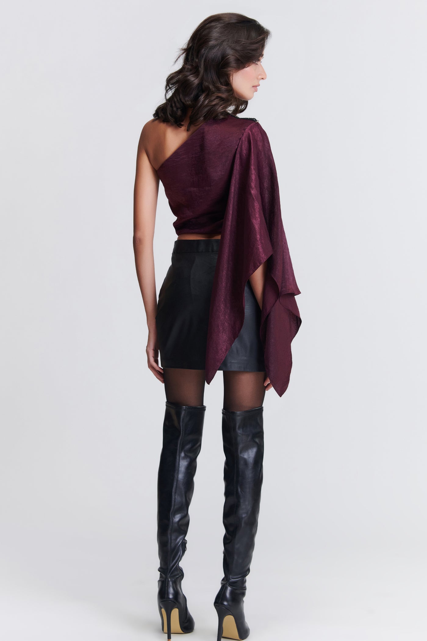 Shantanu & Nikhil One Shoulder Plum Drape Top indian designer wear online shopping melange singapore