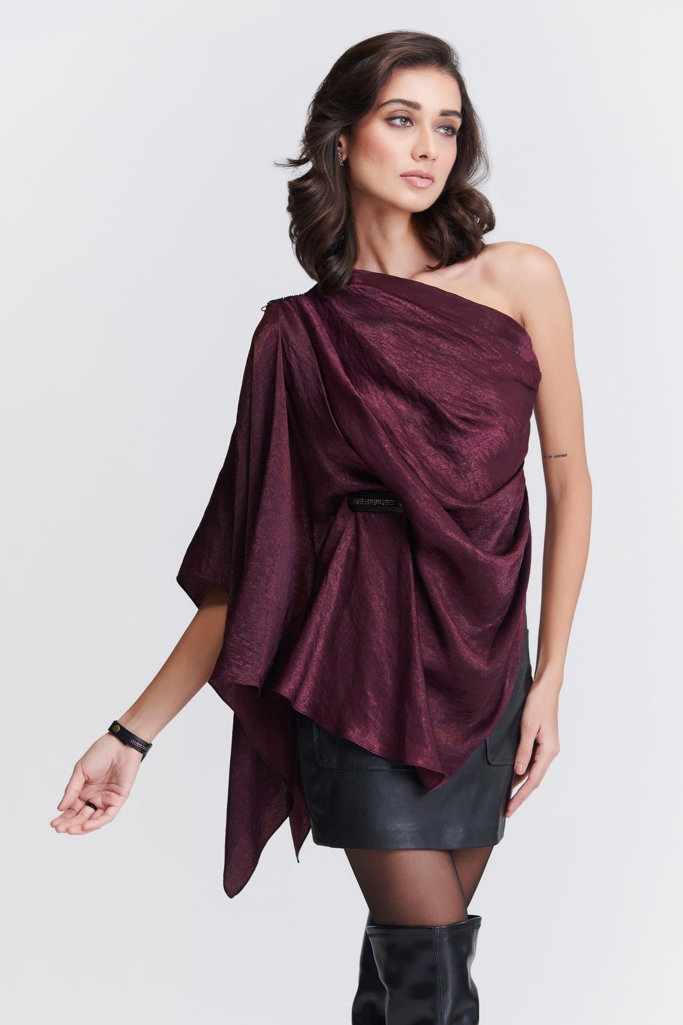 Shantanu & Nikhil One Shoulder Plum Drape Top indian designer wear online shopping melange singapore