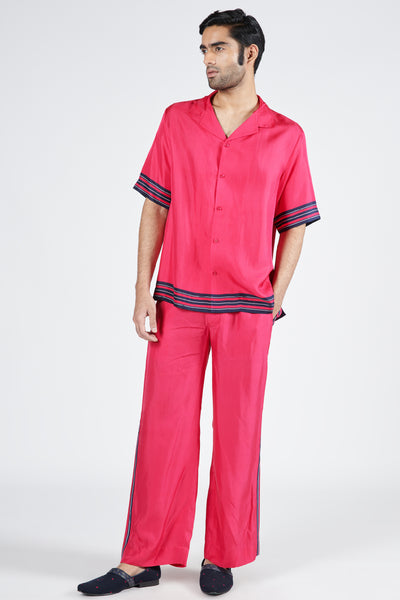 Shantanu & Nikhil Pink Twill Silk Shirt indian designer wear online shopping melange singapore