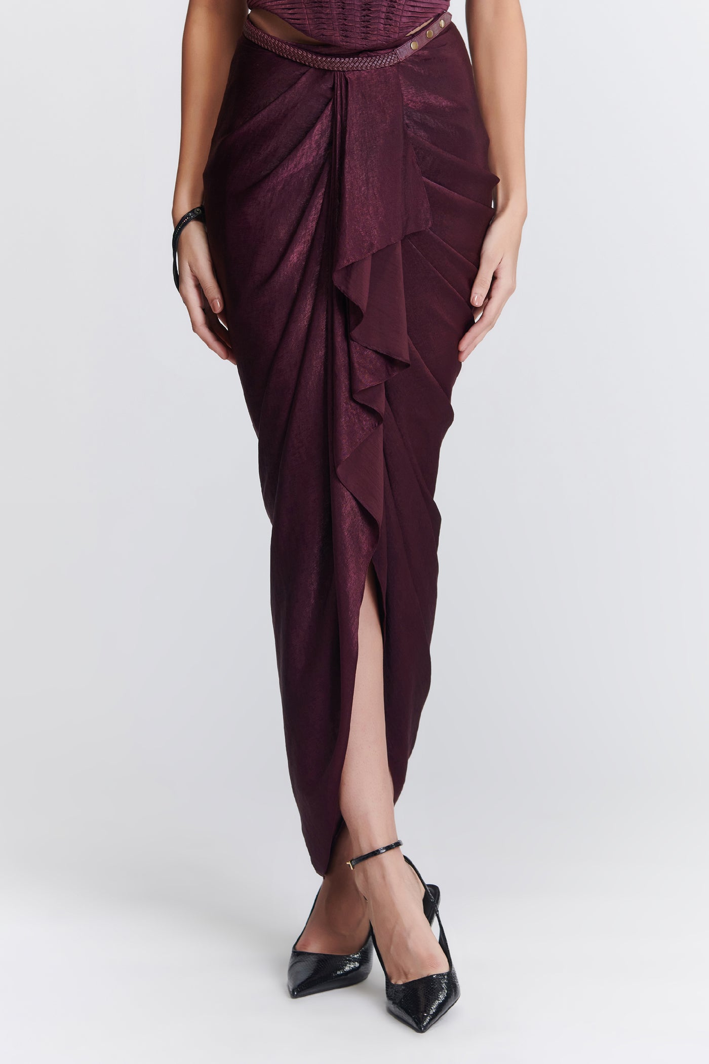 Shantanu & Nikhil Plum Asymmetric Draped Skirt indian designer wear online shopping melange singapore