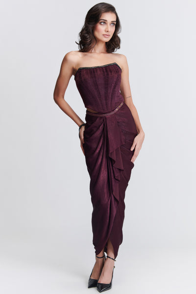 Shantanu & Nikhil Plum Asymmetric Draped Skirt indian designer wear online shopping melange singapore