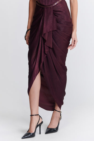 Shantanu & Nikhil Plum Asymmetric Draped Skirt indian designer wear online shopping melange singapore