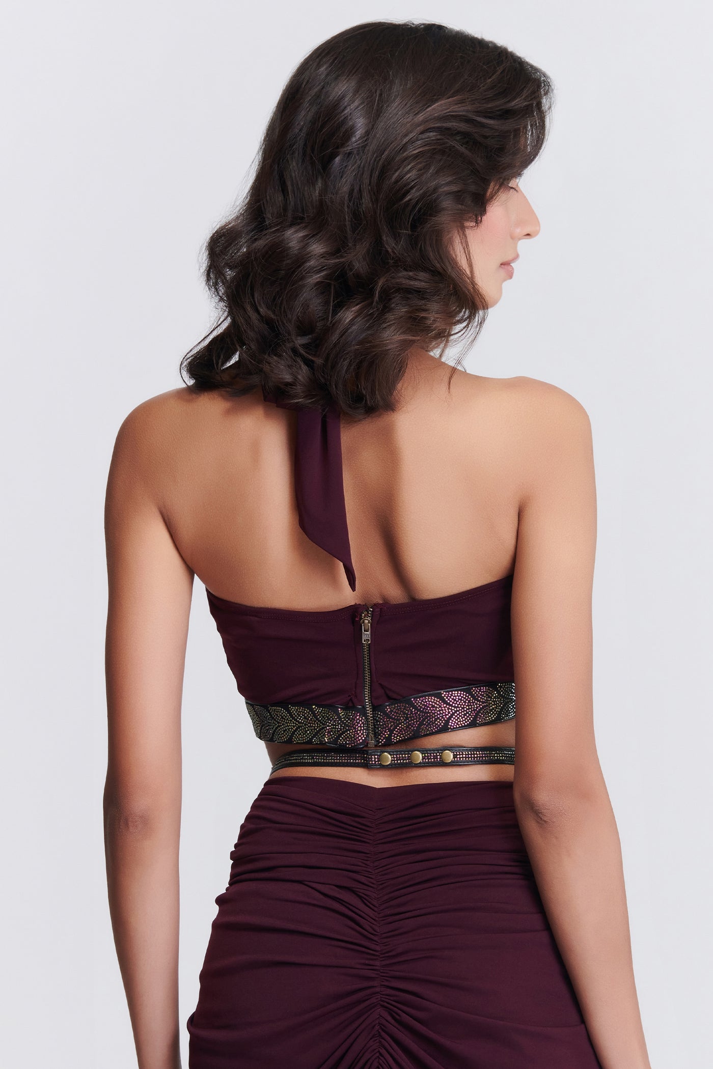 Shantanu & Nikhil Plum Halter Neck Top indian designer wear online shopping melange singapore