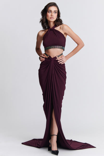 Shantanu & Nikhil Plum Halter Neck Top indian designer wear online shopping melange singapore