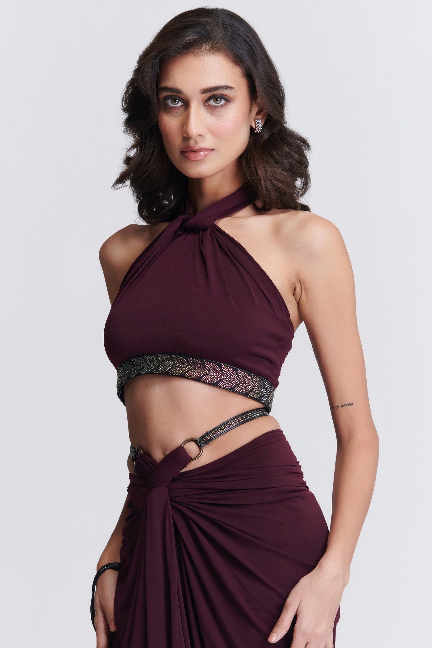 Shantanu & Nikhil Plum Halter Neck Top indian designer wear online shopping melange singapore