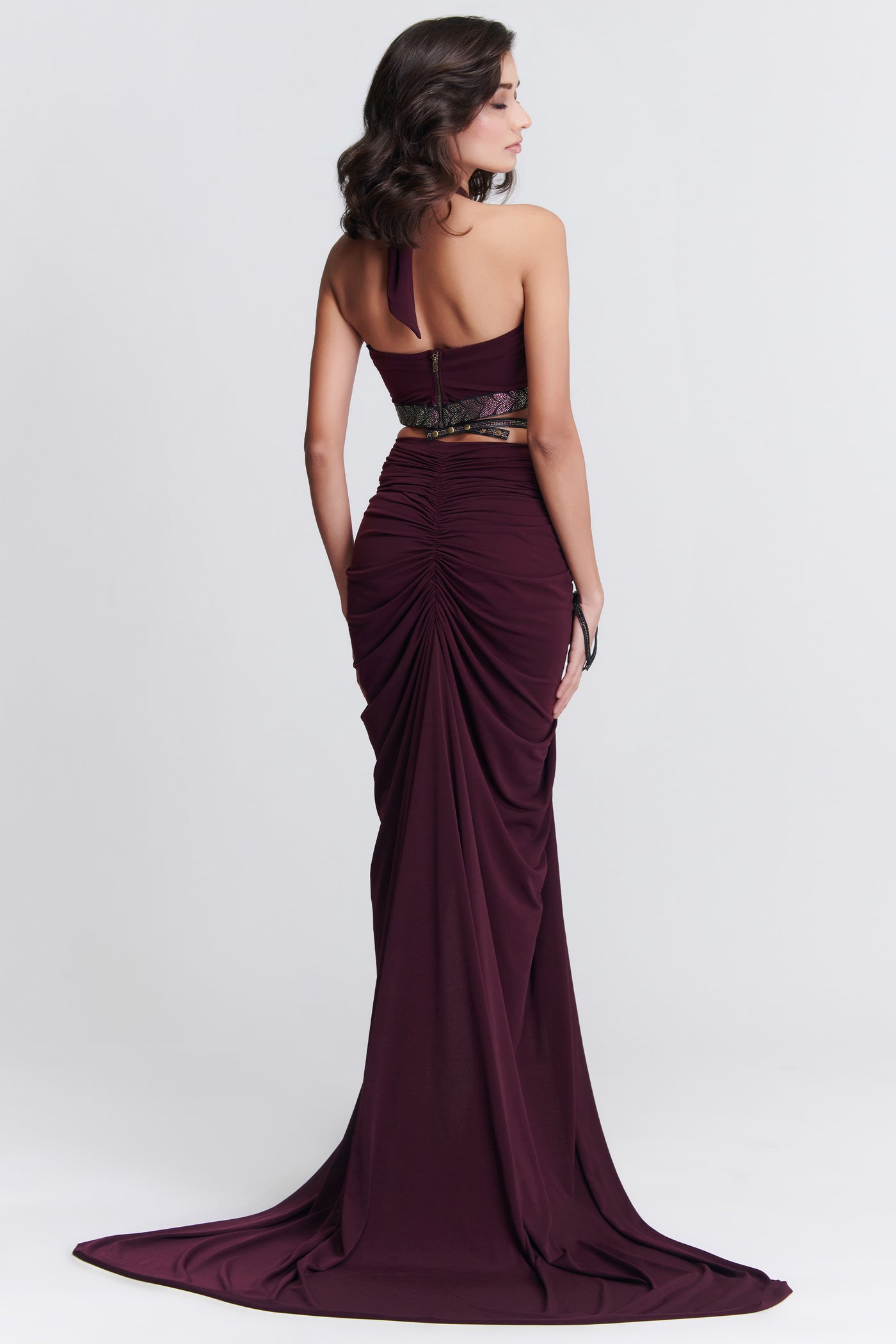 Shantanu & Nikhil Plum Twisted Drape Skirt indian designer wear online shopping melange singapore