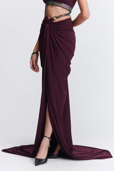 Shantanu & Nikhil Plum Twisted Drape Skirt indian designer wear online shopping melange singapore