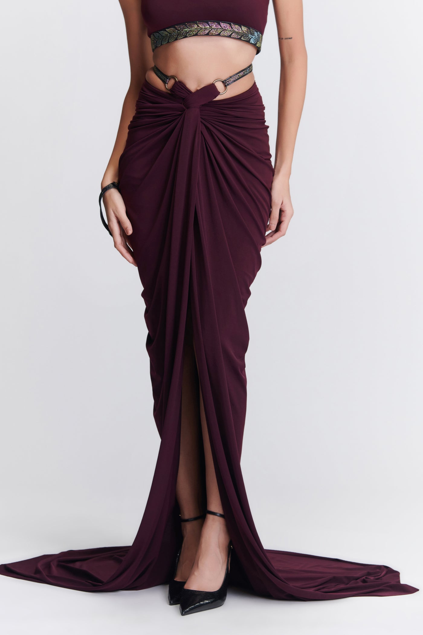 Shantanu & Nikhil Plum Twisted Drape Skirt indian designer wear online shopping melange singapore