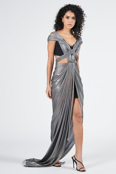 Shantanu & Nikhil Printed Drape Saree Gown indian designer wear online shopping melange singapore