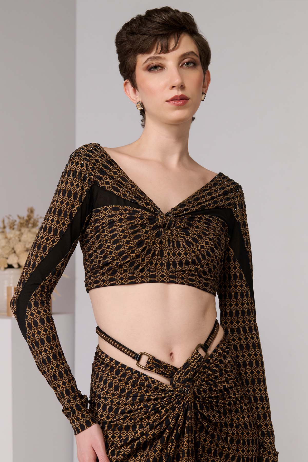 Shantanu & Nikhil Printed Knot Draped Top indian designer wear online shopping melange singapore 
