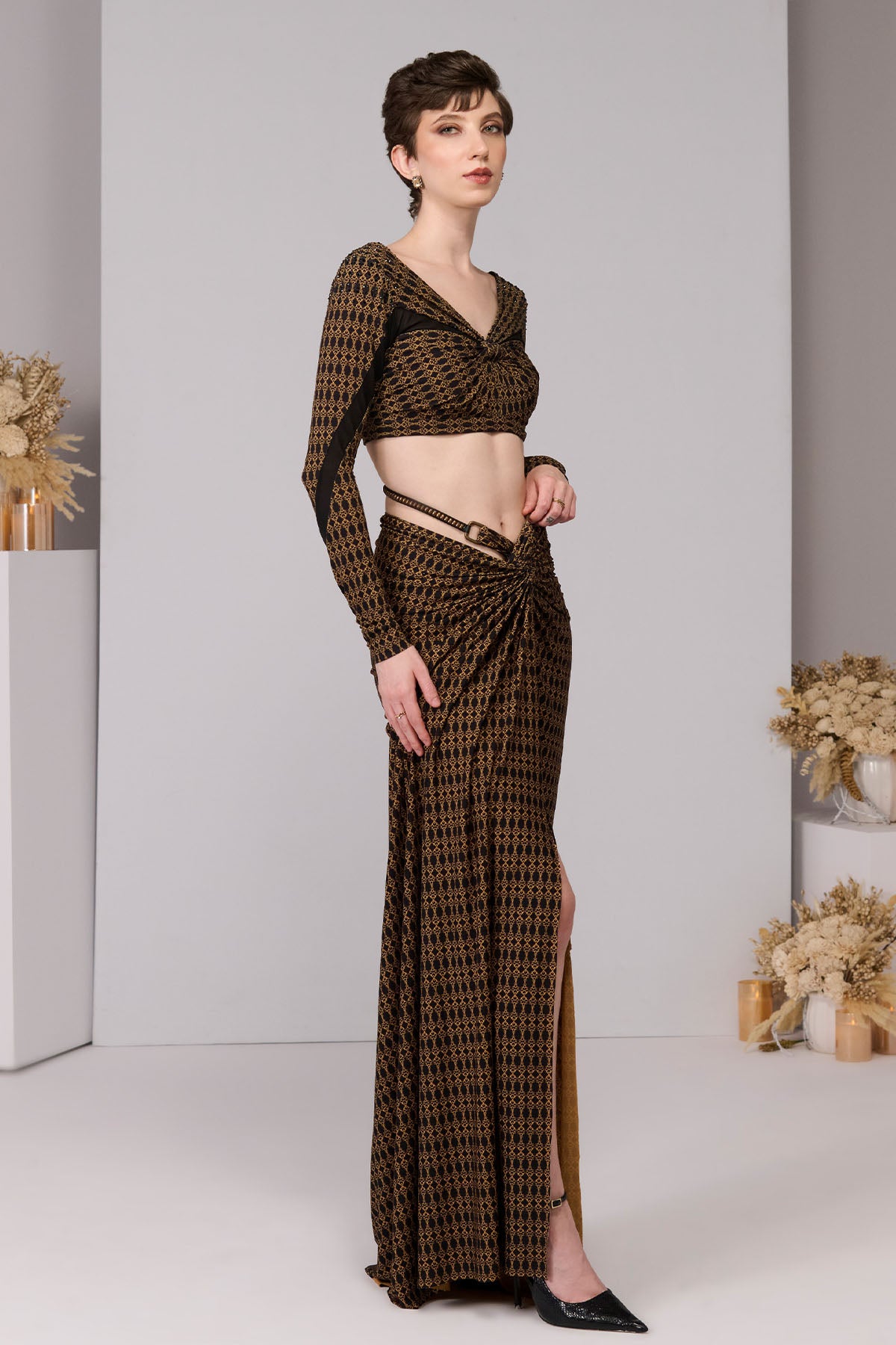 Shantanu & Nikhil Printed Knot Draped Top indian designer wear online shopping melange singapore 
