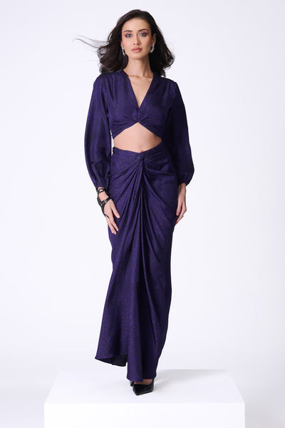 Shantanu & Nikhil Purple Leopard Print Skirt indian designer wear online shopping melange singapore
