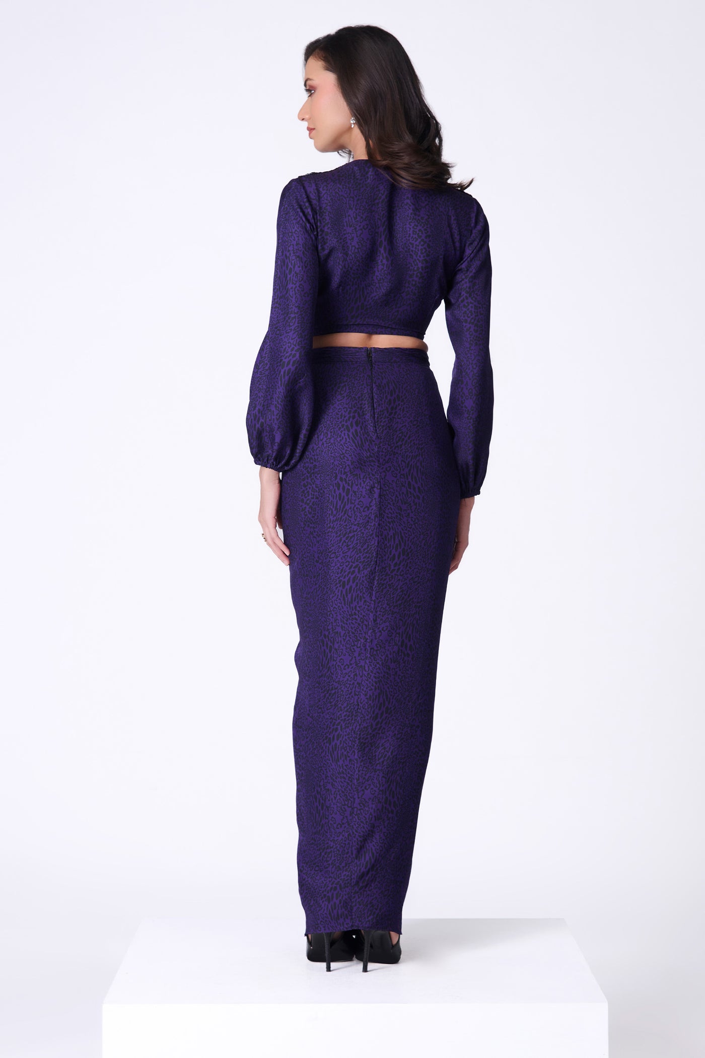 Shantanu & Nikhil Purple Leopard Print Top with Bishop Sleeves indian designer wear online shopping melange singapore
