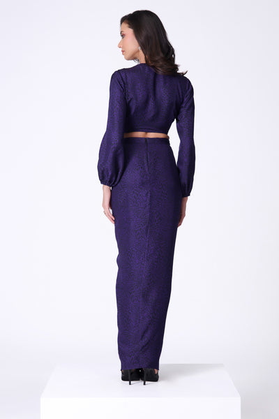 Shantanu & Nikhil Purple Leopard Print Top with Bishop Sleeves indian designer wear online shopping melange singapore