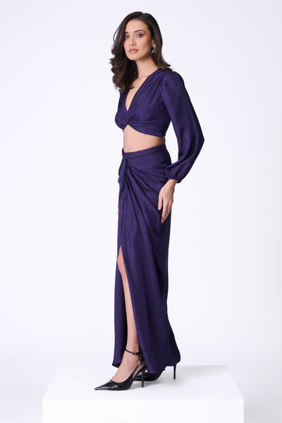 Shantanu & Nikhil Purple Leopard Print Top with Bishop Sleeves indian designer wear online shopping melange singapore