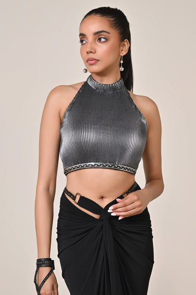 Shantanu & Nikhil Raised Neck Crop Top indian designer wear online shopping melange singapore
