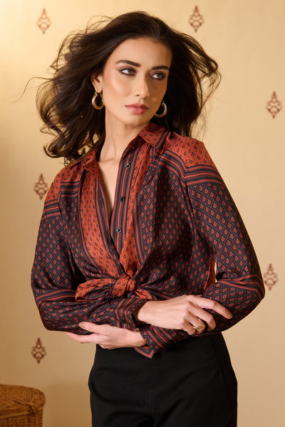Shantanu & Nikhil Rust Silk Twill Shirt indian designer wear online shopping melange singapore