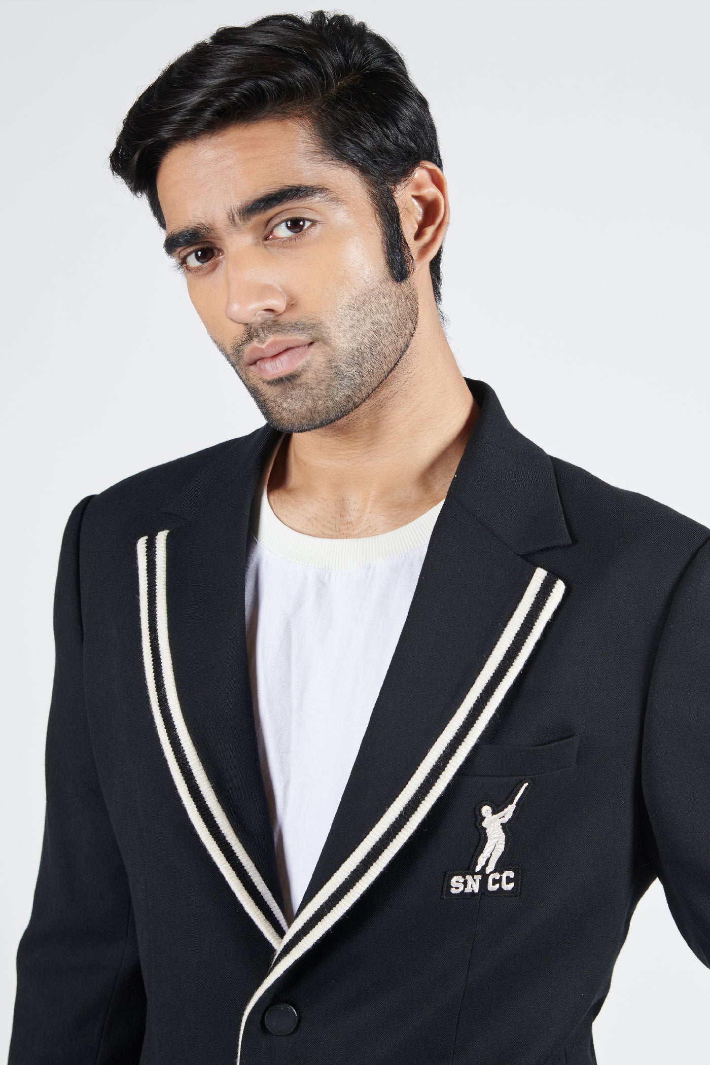 Shantanu & Nikhil Sncc Navy Jacket With Batsman Logo indian designer wear online shopping melange singapore